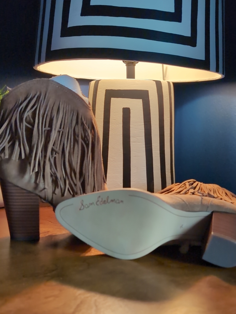 Sam Edelman Taupe Fringe Heeled Suede Boots